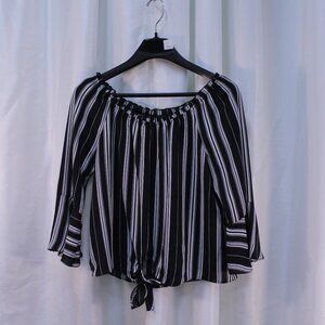 Elegant Black and White Striped Off-Shoulder Blouse